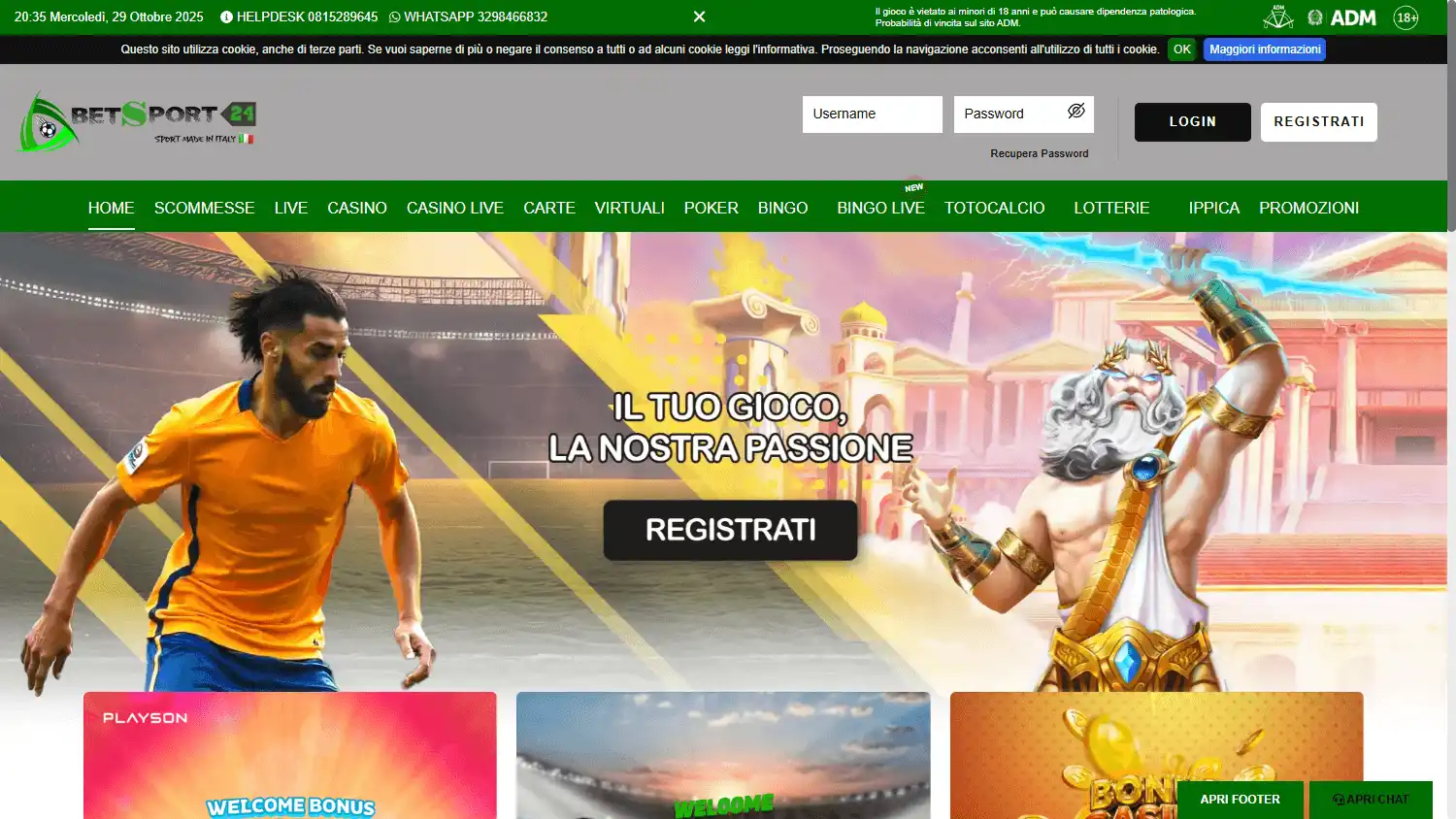 Betsport24 Casino — interfaccia desktop con catalogo giochi